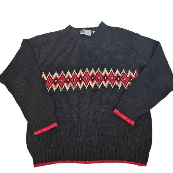 Vintage USA Classic Black & Red Geometric Argyle Stripe Sweater Size XL Men's L1 - Picture 1 of 11